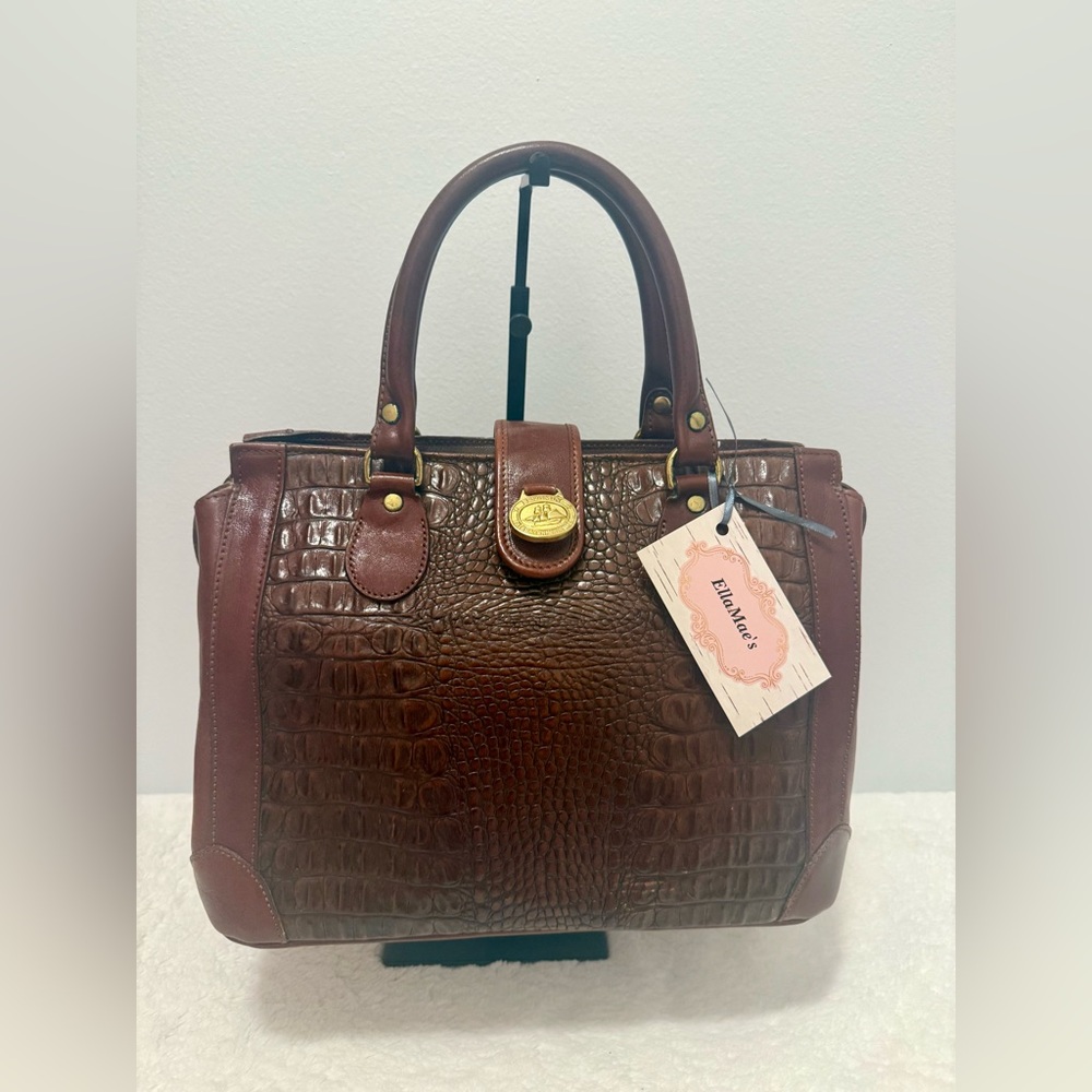 Brahmin Vintage Duxbury Leather  Brown Croc-Embossed Handbag